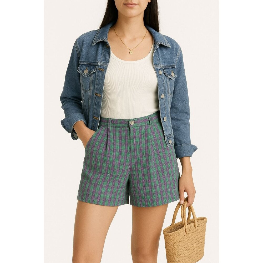 Woolrich‎ Vintage Plaid Seersucker Shorts Women's 10 High Rise 90s Y2K Cotton